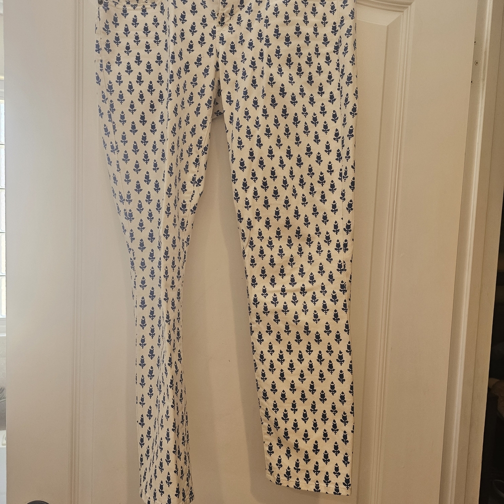 J. Crew White Skinny Jeans with Navy Floral Motif